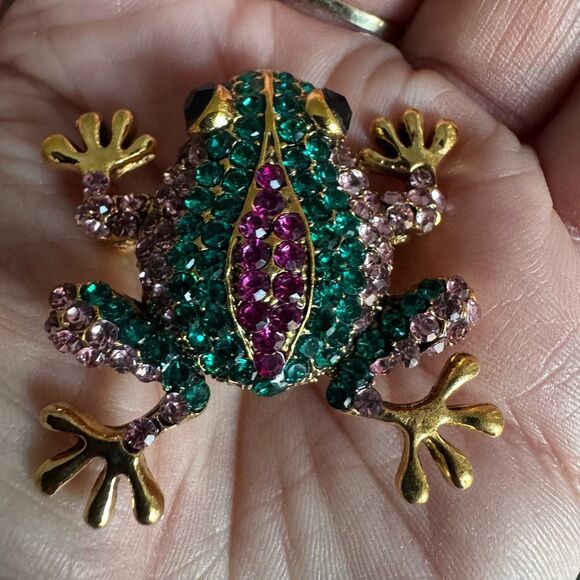 Frog Brooch With Colorful Stones - Picture 2 of 5